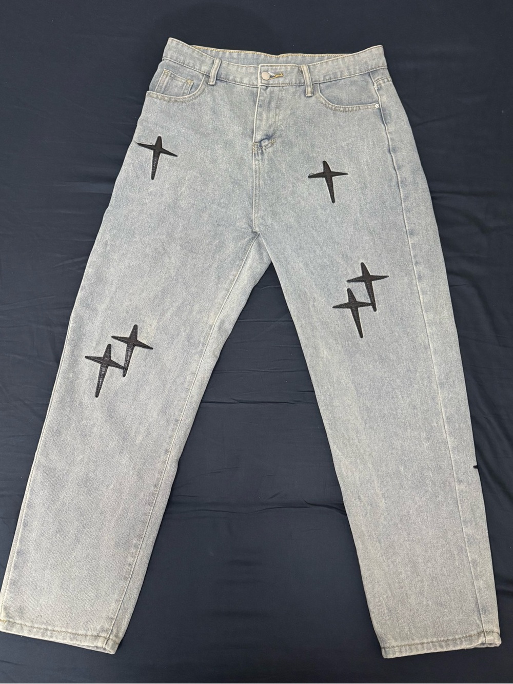 Men's Light Wash Gray Jeans (chrome hearts inspired)